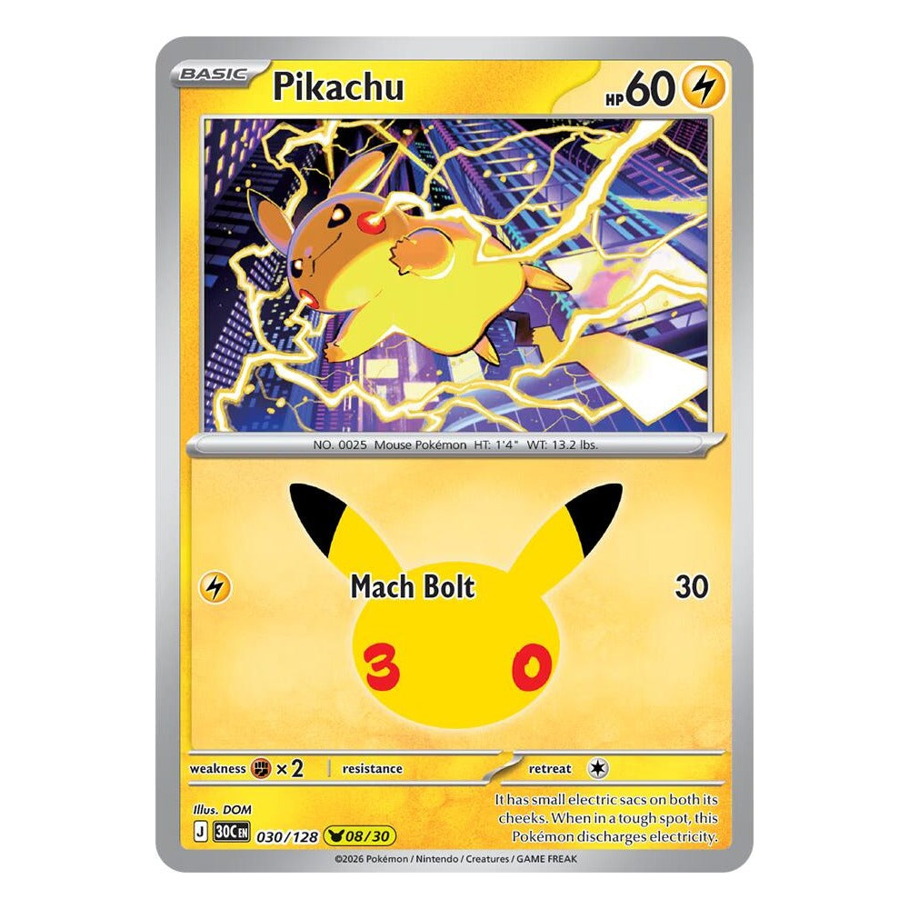 Pokémon TCG: Pikachu 030/128 08/30 (30th Celebration) — NM