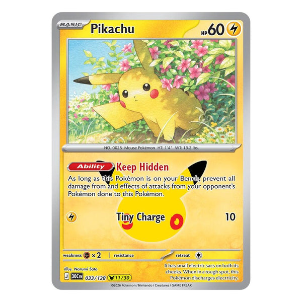 Pokémon TCG: Pikachu 033/128 11/30 (30th Celebration) — NM