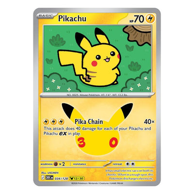 Pokémon TCG: Pikachu 034/128 12/30 (30th Celebration) — NM