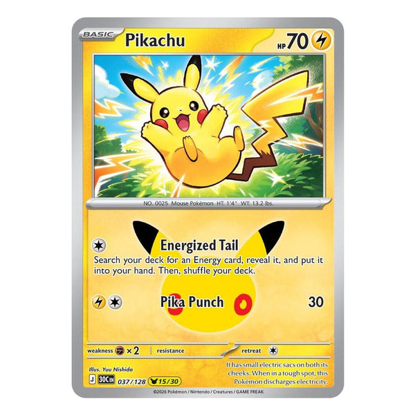 Pokémon TCG: Pikachu 037/128 15/30 (30th Celebration) — NM