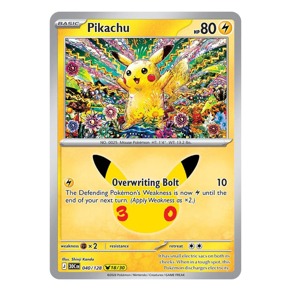 Pokémon TCG: Pikachu 040/128 18/30 (30th Celebration) — NM