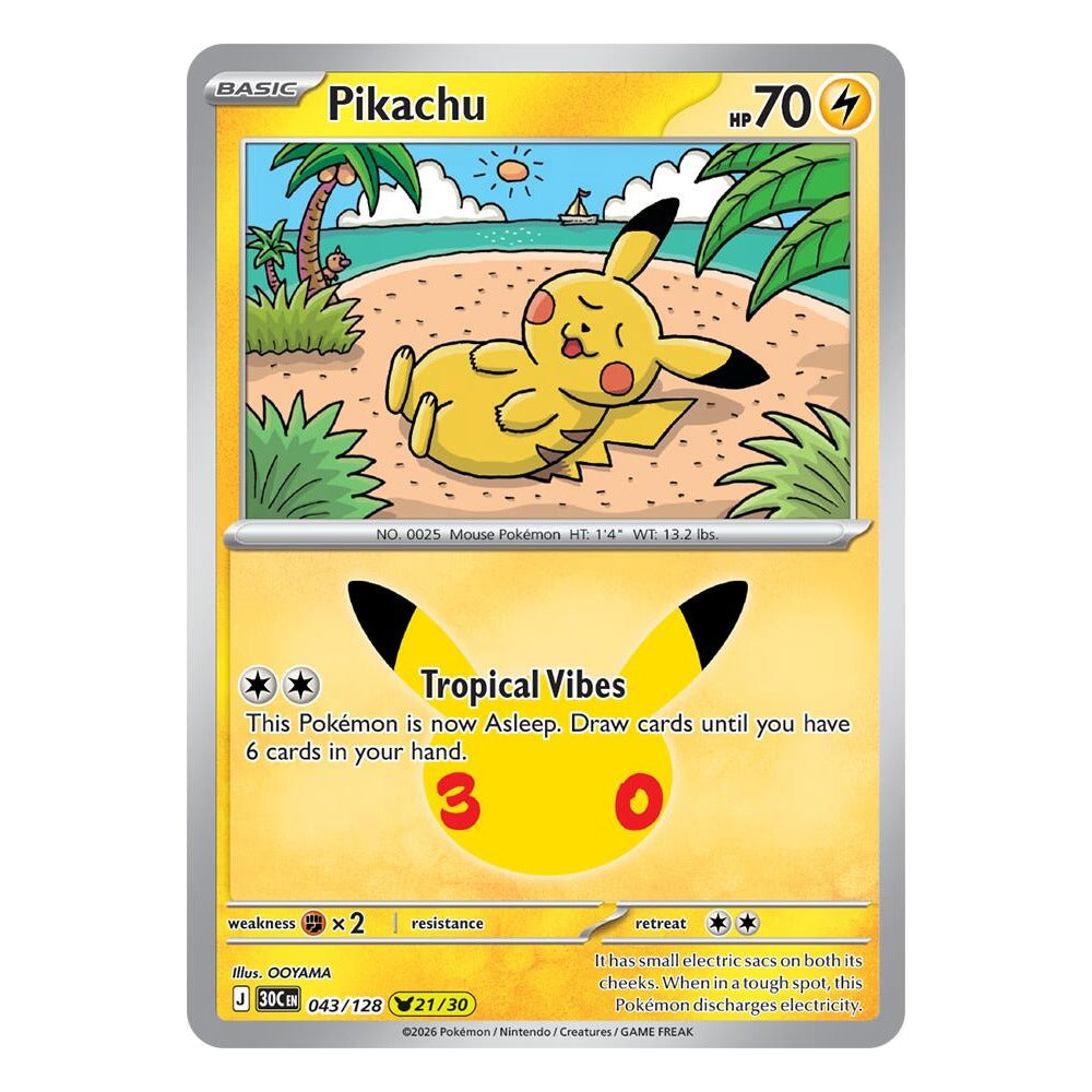 Pokémon TCG: Pikachu 043/128 21/30 (30th Celebration) — NM