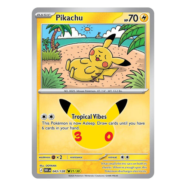 Pokémon TCG: Pikachu 043/128 21/30 (30th Celebration) — NM