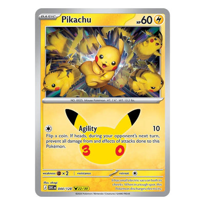 Pokémon TCG: Pikachu 044/128 22/30 (30th Celebration) — NM