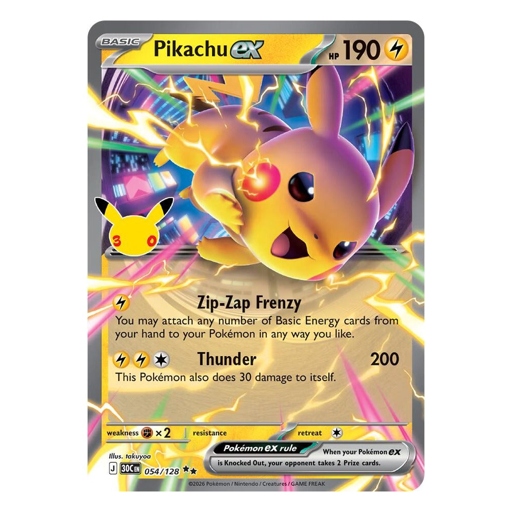 Pokémon TCG: Pikachu ex 054/128 Double Rare (30th Celebration) – NM