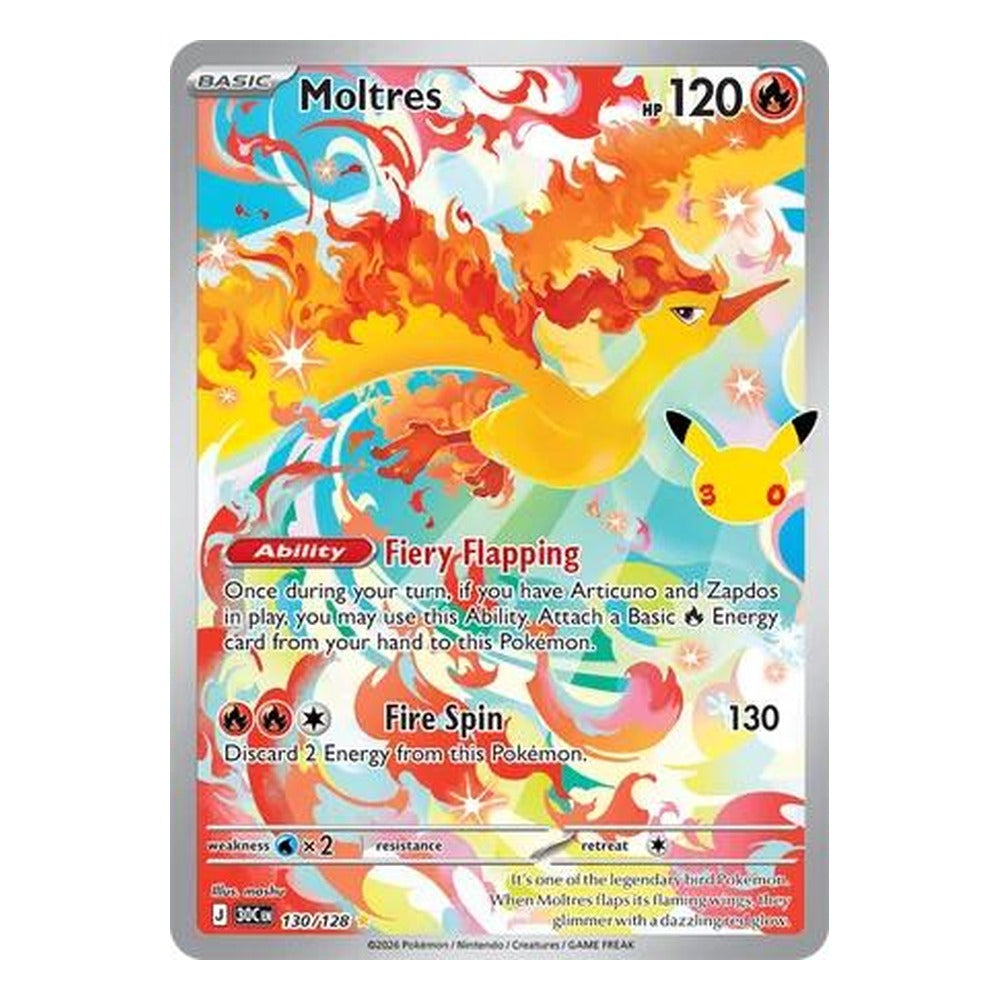 Pokémon TCG: Moltres 130/128 Illustration Rare (30th Celebration) – NM