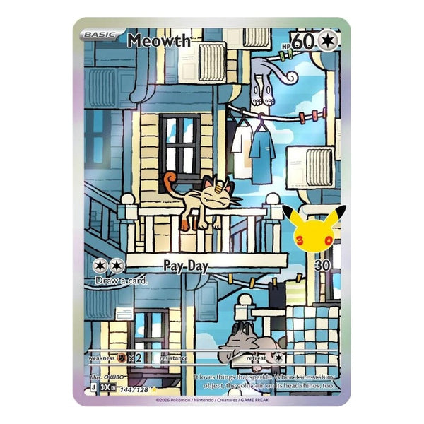 Pokémon TCG: Meowth 144/128 Illustration Rare (30th Celebration) – NM