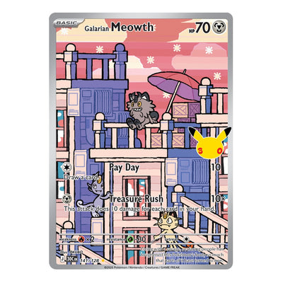 Pokémon TCG: Galarian Meowth 141/128 Illustration Rare (30th Celebration) — NM
