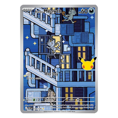 Pokémon TCG: Alolan Meowth 139/128 Illustration Rare (30th Celebration) — NM